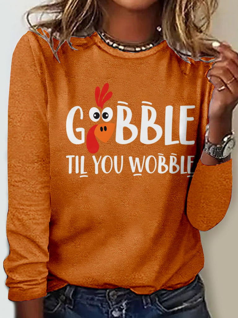 Loose Crew Neck Long Sleeve Text Letters Fashion Regular T-Shirt