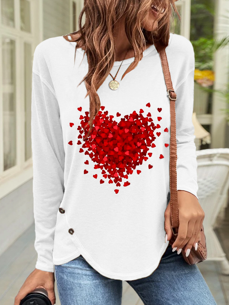 Casual Crew Neck Long Sleeve Heart/Cordate Fashion Regular T-Shirt