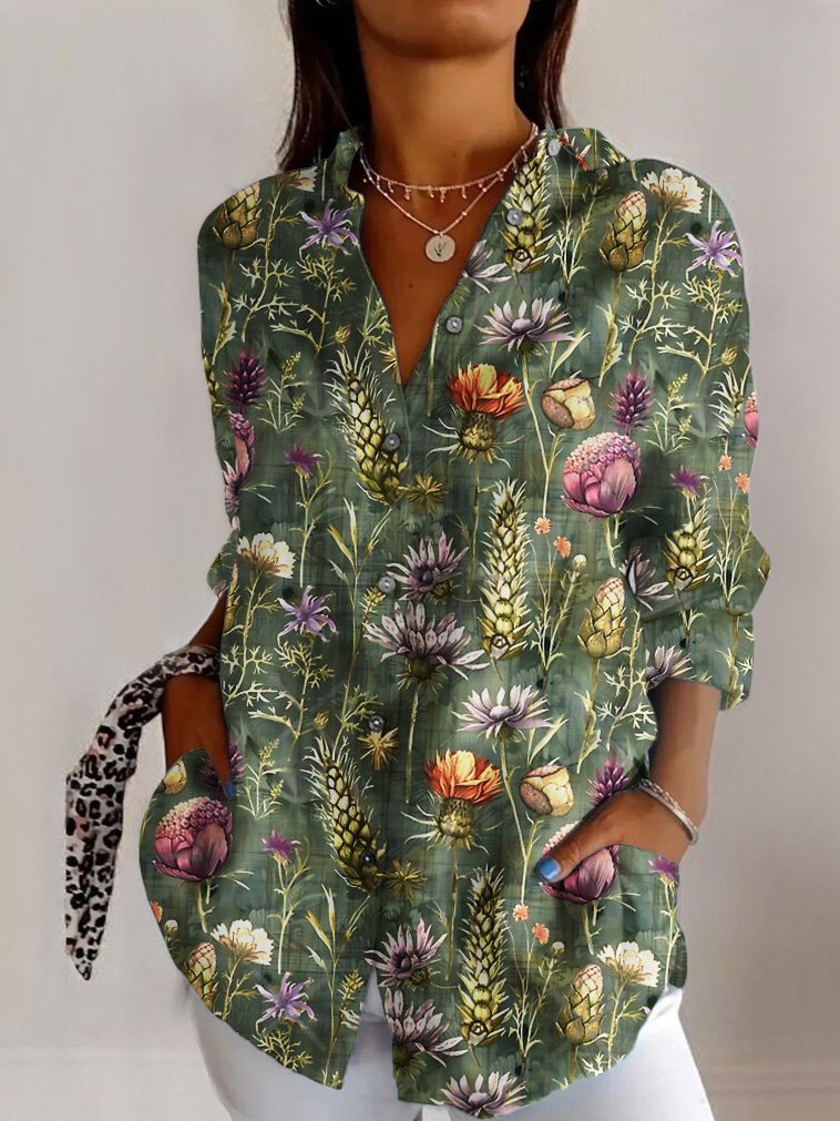 Fashion Long Sleeve Shirt Collar Geometric Regular Shirt