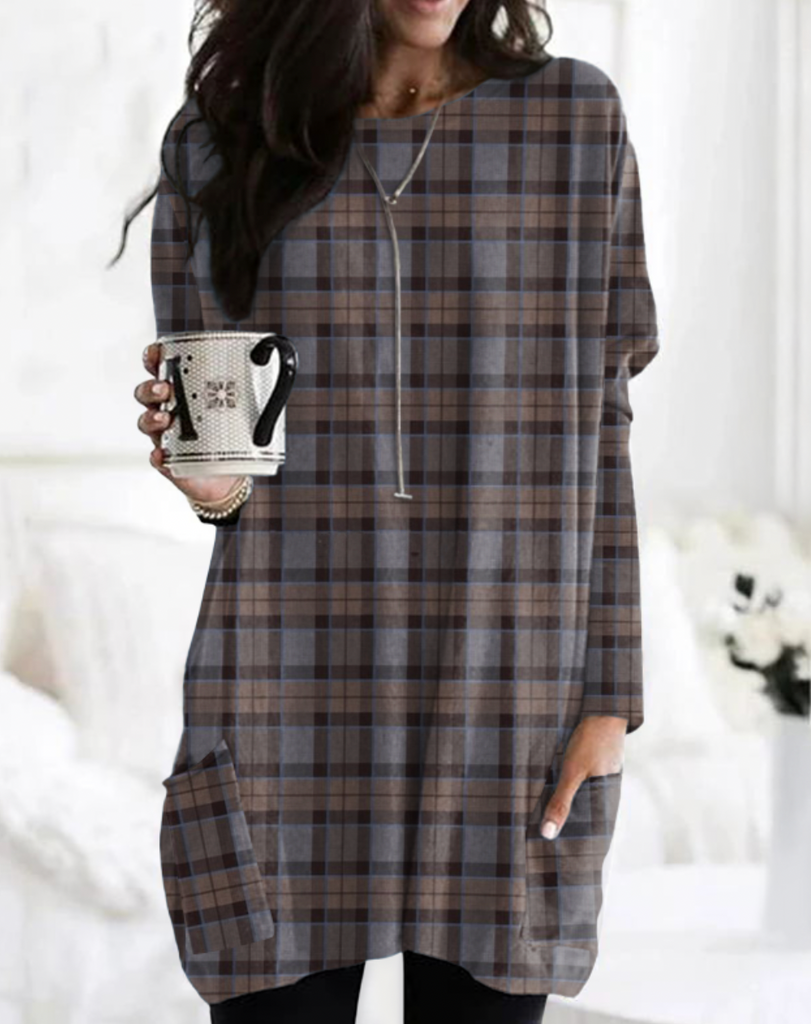 Crew Neck Long Sleeve Geometric Vintage Mid-Long T-Shirt