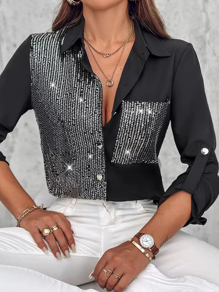 Fashion Long Sleeve Shirt Collar Plain Loose Regular Shirt