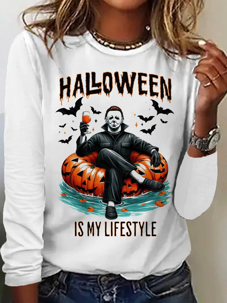 Casual Crew Neck Long Sleeve Letter Pattern Regular T-Shirt