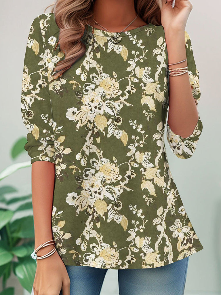Casual Crew Neck Long Sleeve Floral Fashion Regular T-Shirt