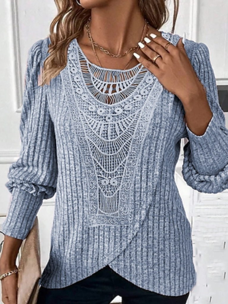 Crew Neck Long Sleeve Plain Fashion Regular Blouses
