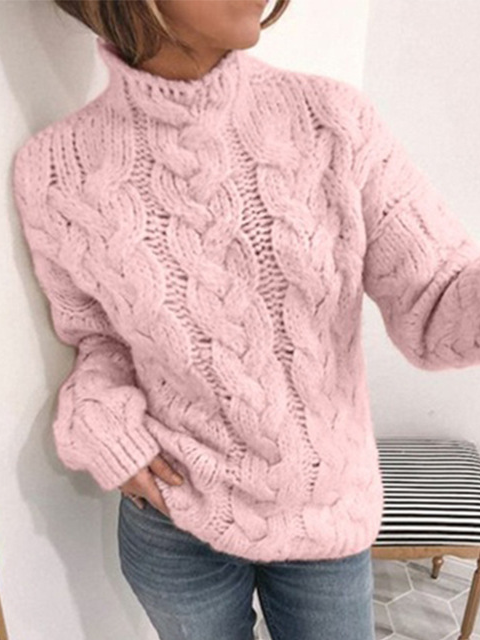 Fashion Crew Neck Long Sleeve Plain Loose Regular Sweater