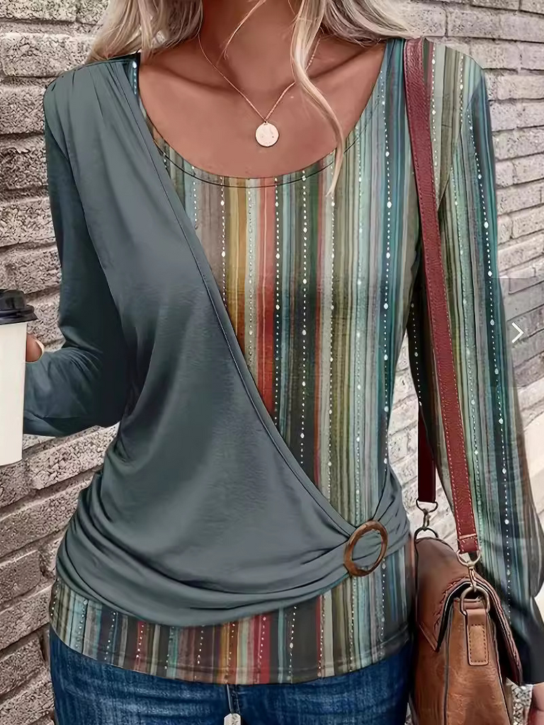 Crew Neck Long Sleeve Striped Fashion Regular Blouse