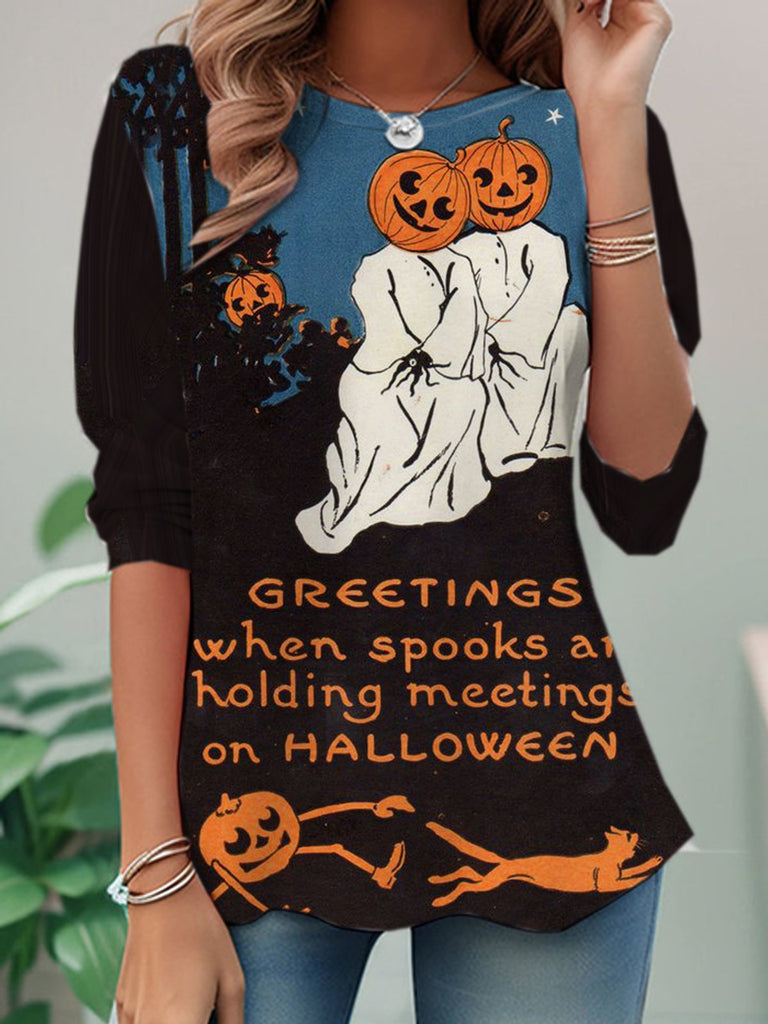 Casual Crew Neck Long Sleeve Halloween Fashion Regular T-Shirt