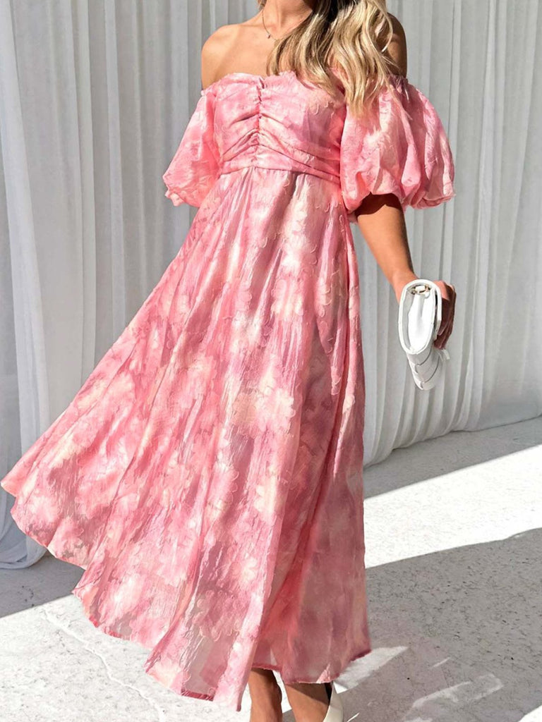 Fashion Short Sleeve Boat Neck Plain Midi Dress