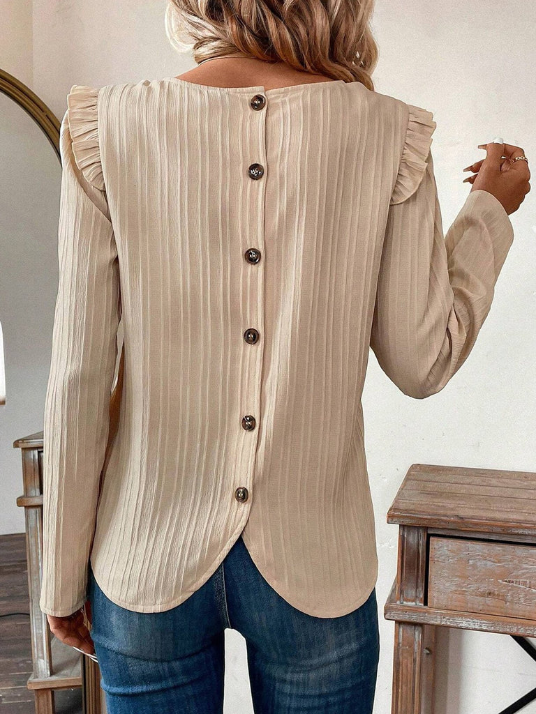 Loose Crew Neck Long Sleeve Plain Fashion Regular Blouses