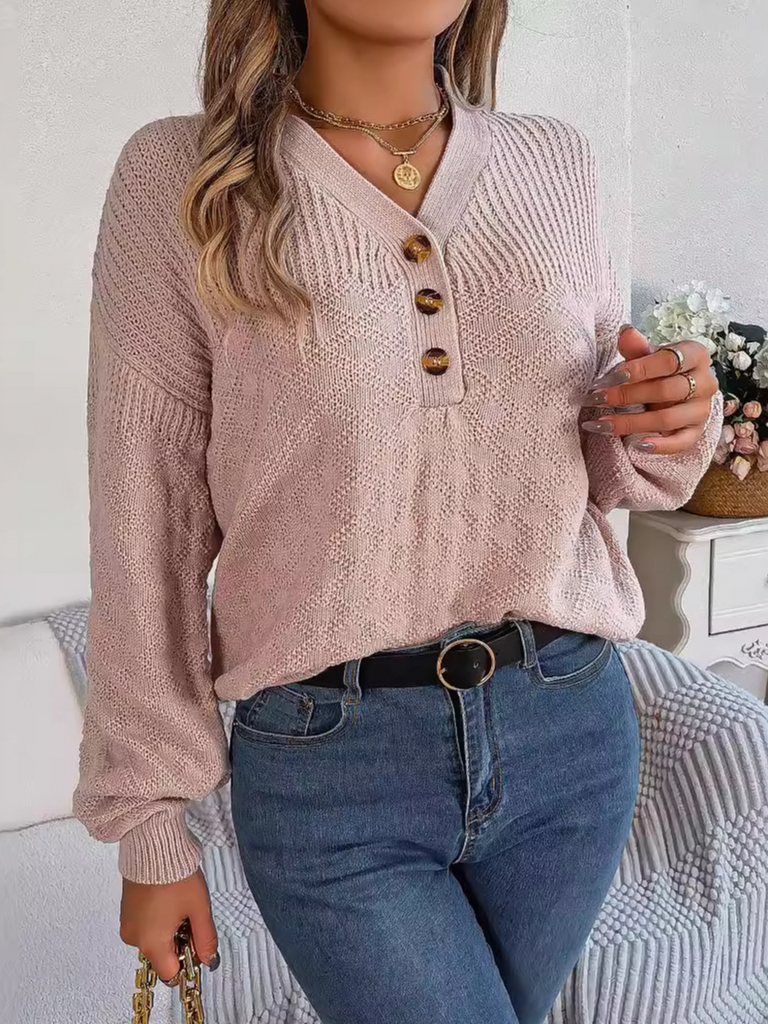 Fashion V Neck Long Sleeve Plain Loose Regular Sweater