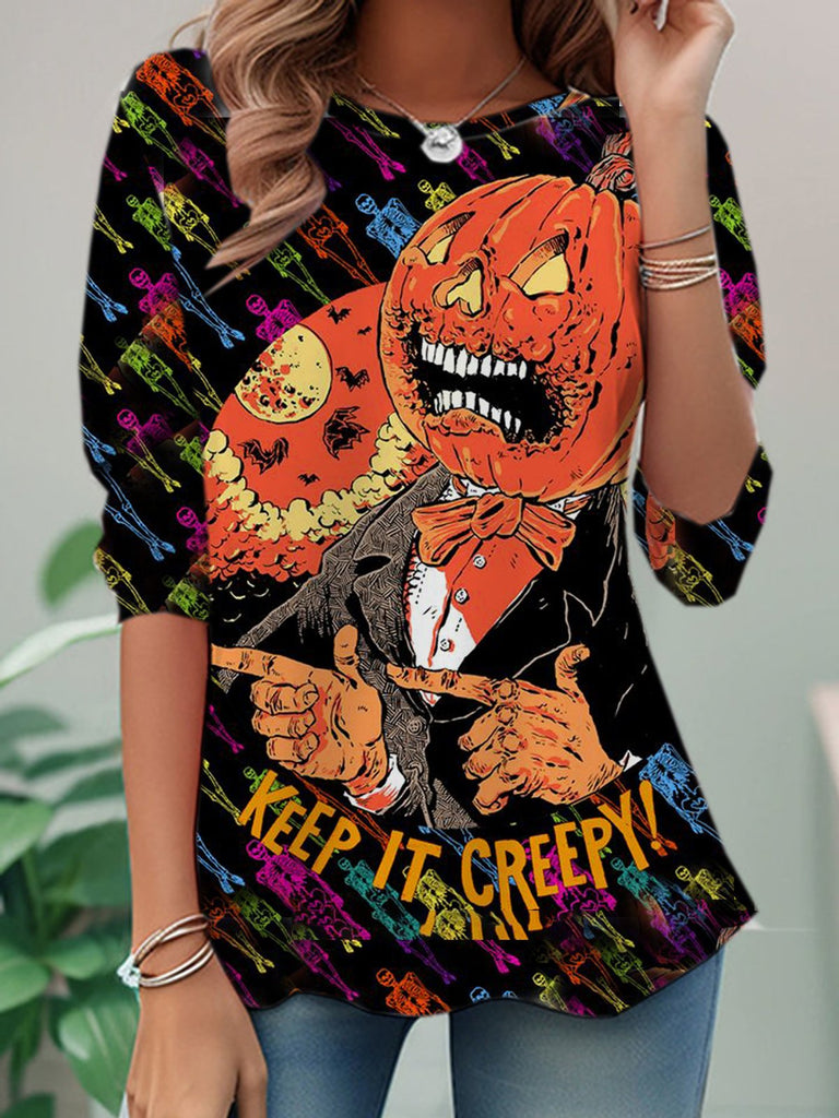 Fashion Crew Neck Long Sleeve Halloween Casual Regular T-Shirt