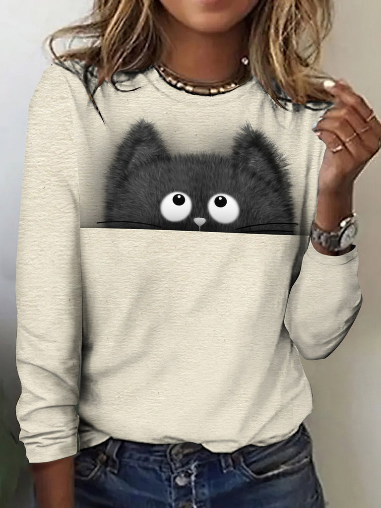 Vintage Crew Neck Long Sleeve Plaid Regular T-Shirt