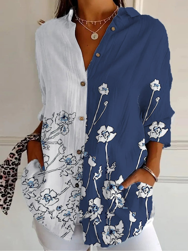 Loose Long Sleeve Shirt Collar Floral Fashion Regular Shirt