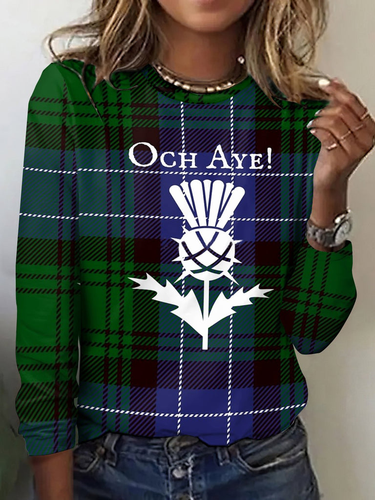 Crew Neck Long Sleeve Plaid Vintage Regular T-Shirt