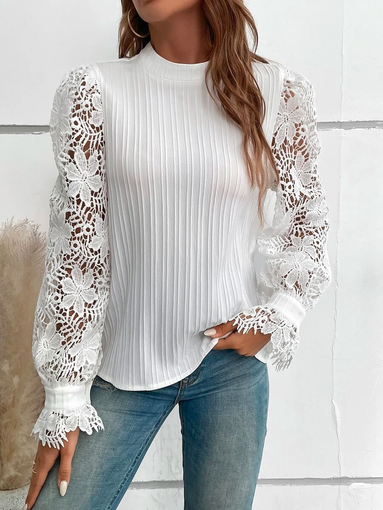 Loose Long Sleeve Stand Collar Plain Fashion Regular Blouse