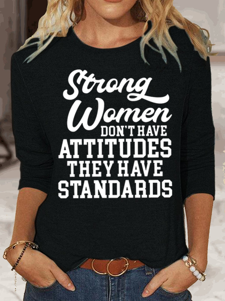 Crew Neck Long Sleeve Text Letters Fashion Regular Blouse