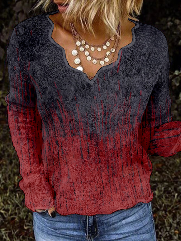 Fashion V Neck Long Sleeve Geometric Loose Regular Blouse