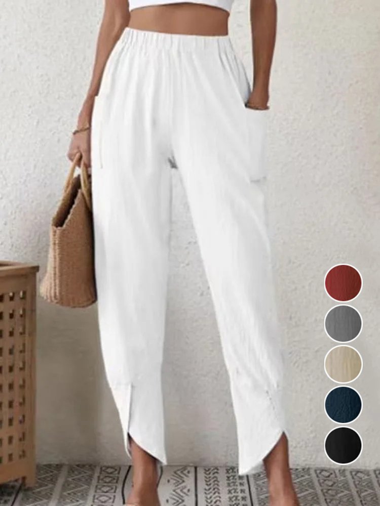 Fashion Plain Pocket Stitching Loose Long Pants