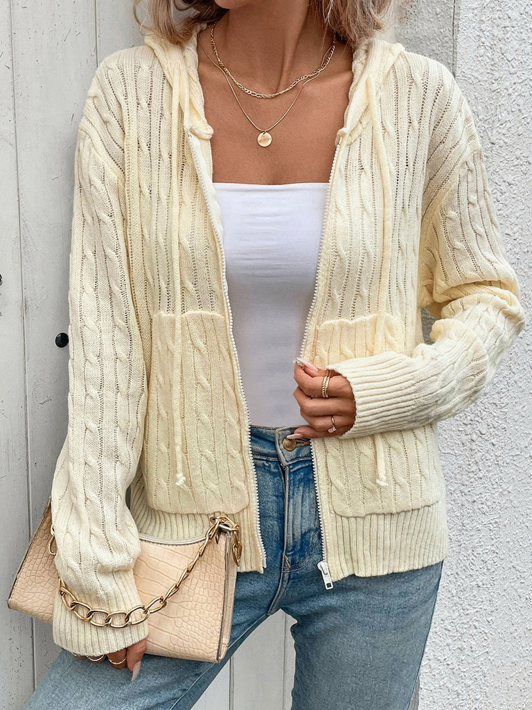 Loose Hoodie Long Sleeve Plain Zipper Fashion Regular Cardigan