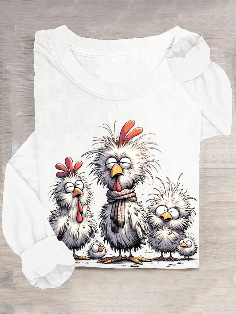 Fashion Crew Neck Long Sleeve Turkey Loose Regular T-Shirt