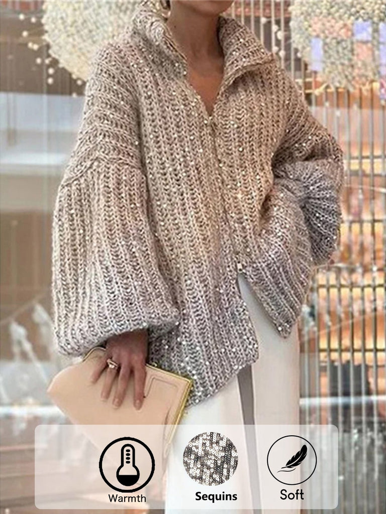 Loose Long Sleeve Plain Glitter Fashion Regular Cardigan