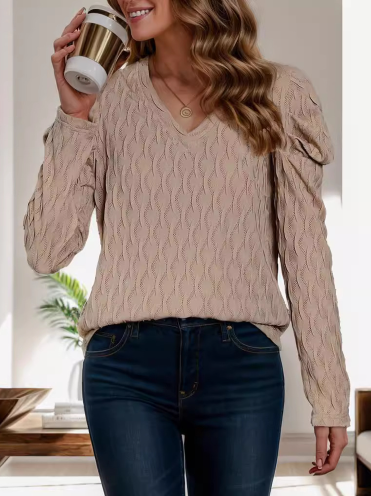 Fashion Crew Neck Long Sleeve Plain Loose Regular Blouses