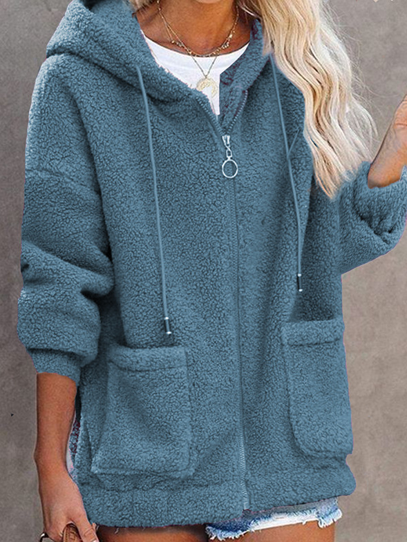 Loose Hoodie Long Sleeve Plain Fashion Mid-Long Coat