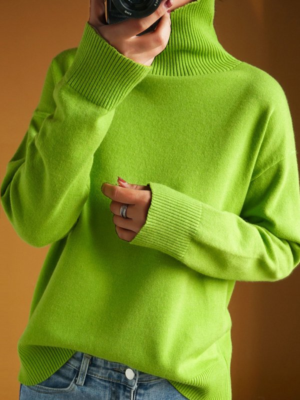 Fashion Long Sleeve Turtleneck Plain Loose Mid-Long Sweater
