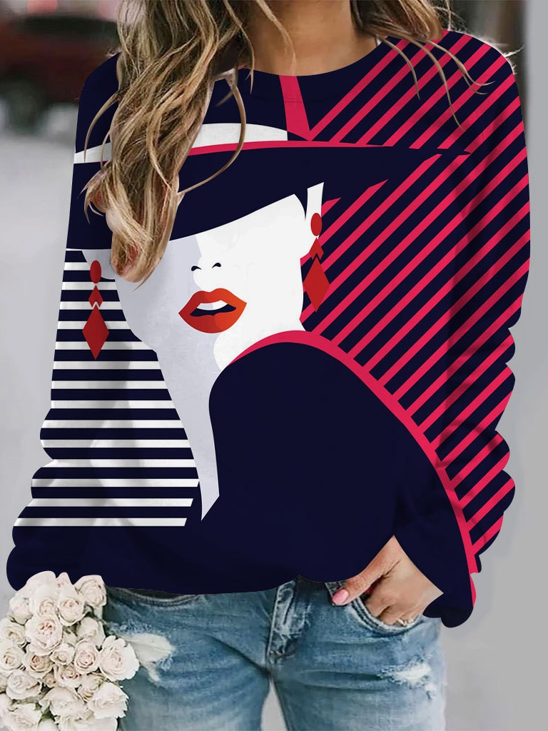 Casual Long Sleeve Hoodie Face Zipper Fashion Regular Sweatshirt