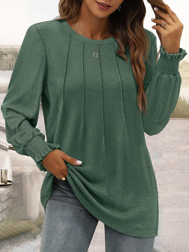 Loose Crew Neck Long Sleeve Plain Fashion Regular T-Shirt