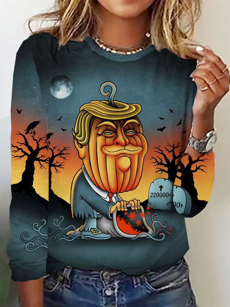 Casual Crew Neck Long Sleeve Halloween Fashion Regular T-Shirt