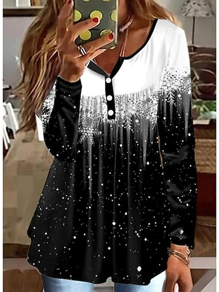 Fashion V Neck Long Sleeve Gradient Pattern Casual Regular T-Shirt