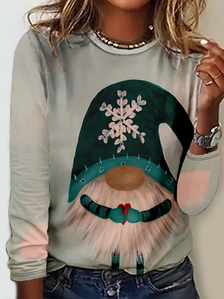 Fashion Crew Neck Long Sleeve Geometric Casual Regular T-Shirt