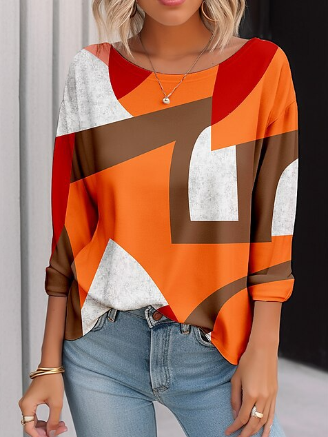 Loose Crew Neck Long Sleeve Plaid Fashion Regular Blouses