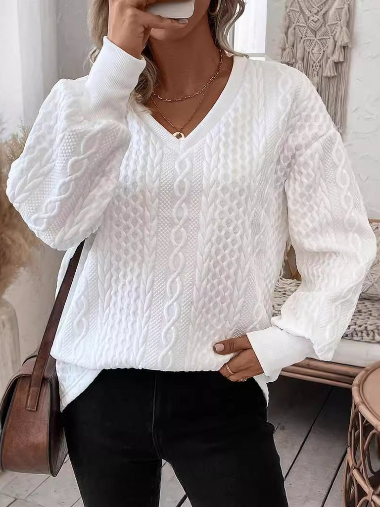 Fashion V Neck Long Sleeve Plain Loose Regular Sweatshirt