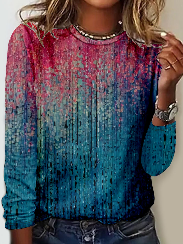 Casual Crew Neck Long Sleeve Geometric Fashion Regular T-Shirt