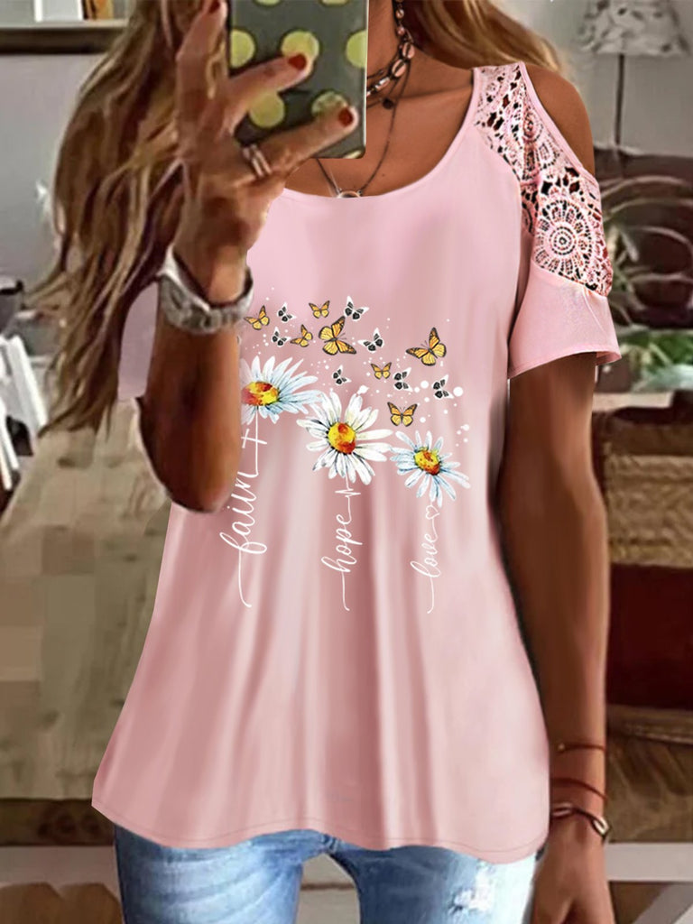 Crew Neck Short Sleeve Floral Fashion Regular T-Shirt