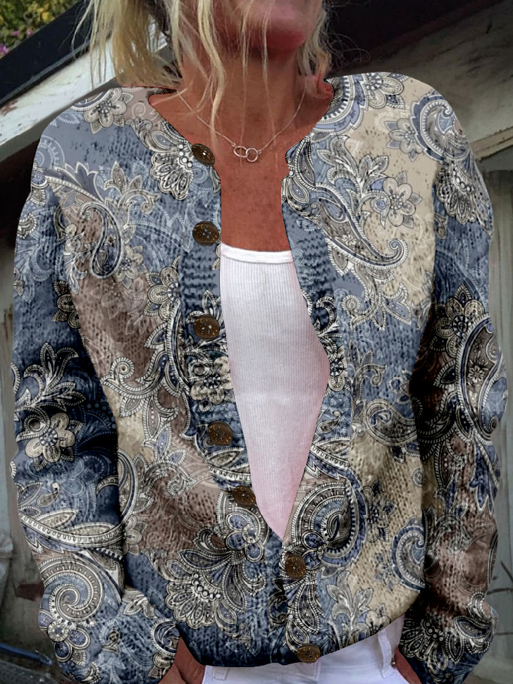 Loose Crew Neck Long Sleeve Ethnic Fashion Regular Jacket
