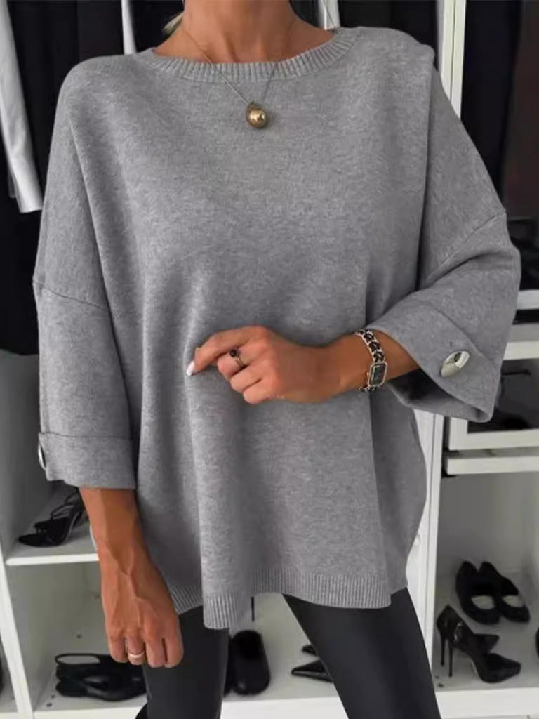 Loose Crew Neck Long Sleeve Plain Fashion Regular Sweater