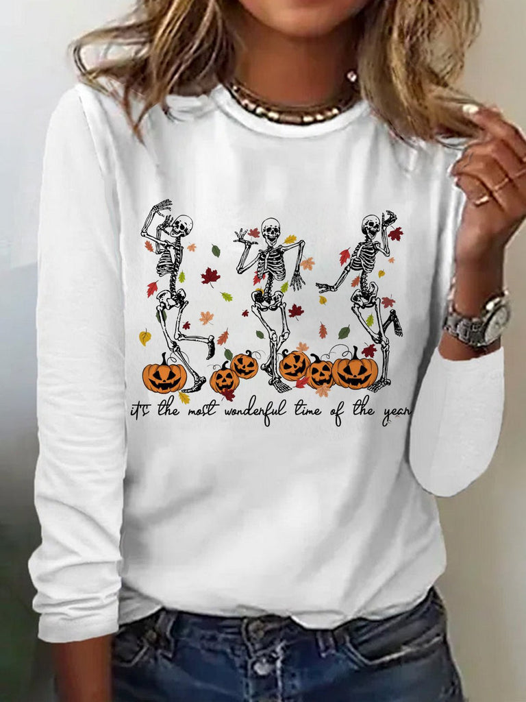 Casual Crew Neck Long Sleeve Halloween Regular T-Shirt