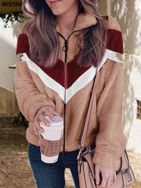 Loose Long Sleeve Color Block Fashion Regular Jacket