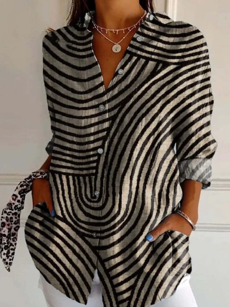Loose Long Sleeve Shirt Collar Abstract Floral Fashion Regular Shirt