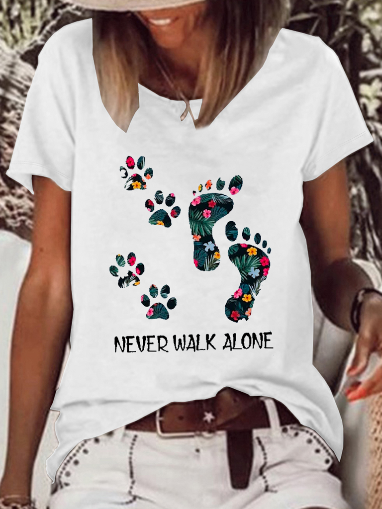 Fashion Short Sleeve Crew Neck Text Letters Loose Regular T-Shirt