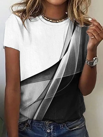Loose Short Sleeve Crew Neck Geometric Fashion Regular T-Shirt