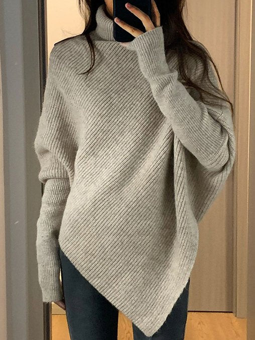 Fashion V Neck Long Sleeve Plain Loose Mid-Long Sweater
