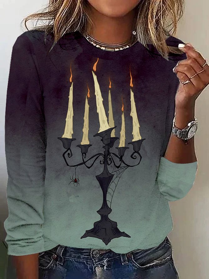Casual Crew Neck Long Sleeve Halloween Regular T-Shirt