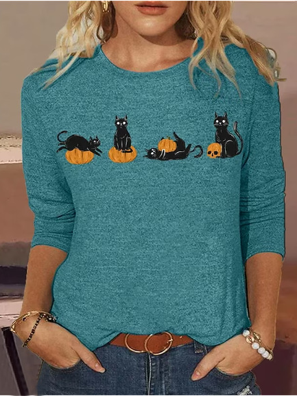 Casual Crew Neck Long Sleeve Halloween Fashion Regular T-Shirt