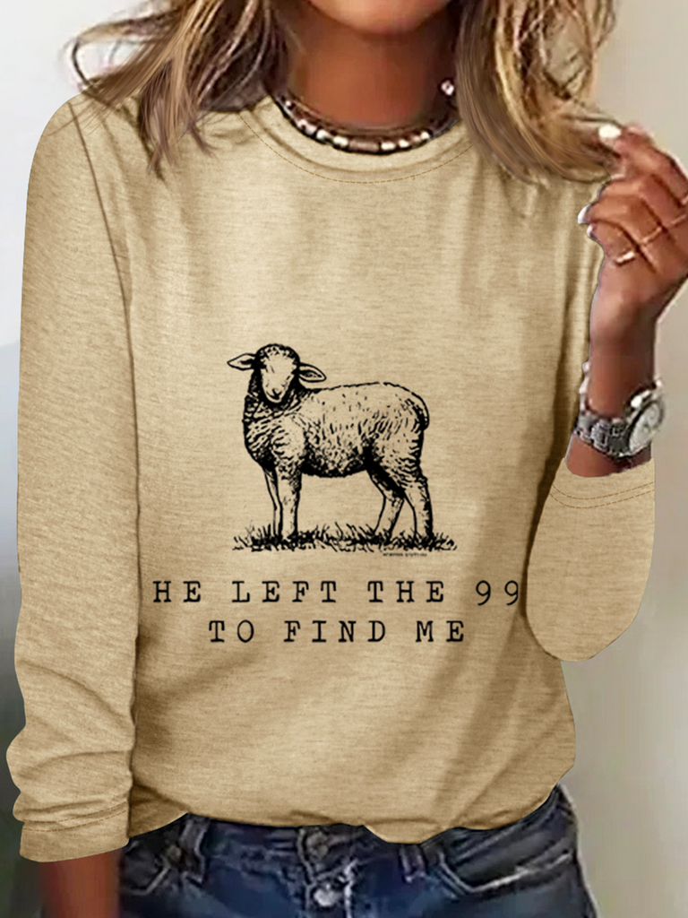 Loose Crew Neck Long Sleeve Text Letters Fashion Regular Blouse