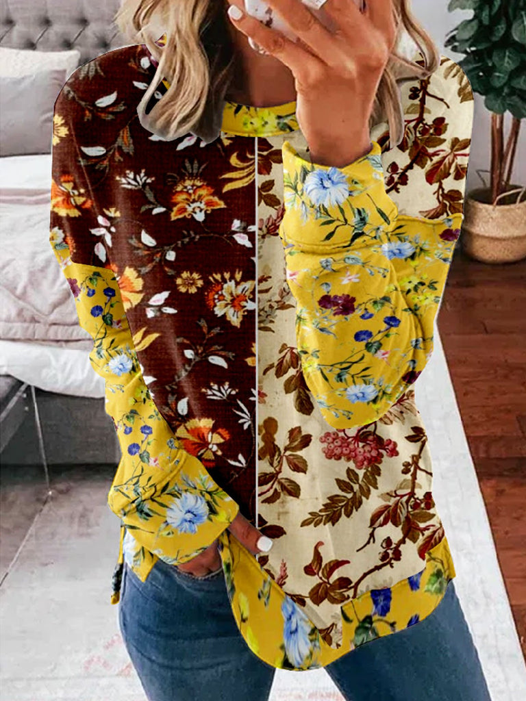 Casual Crew Neck Long Sleeve Floral Fashion Regular Sweatshirt