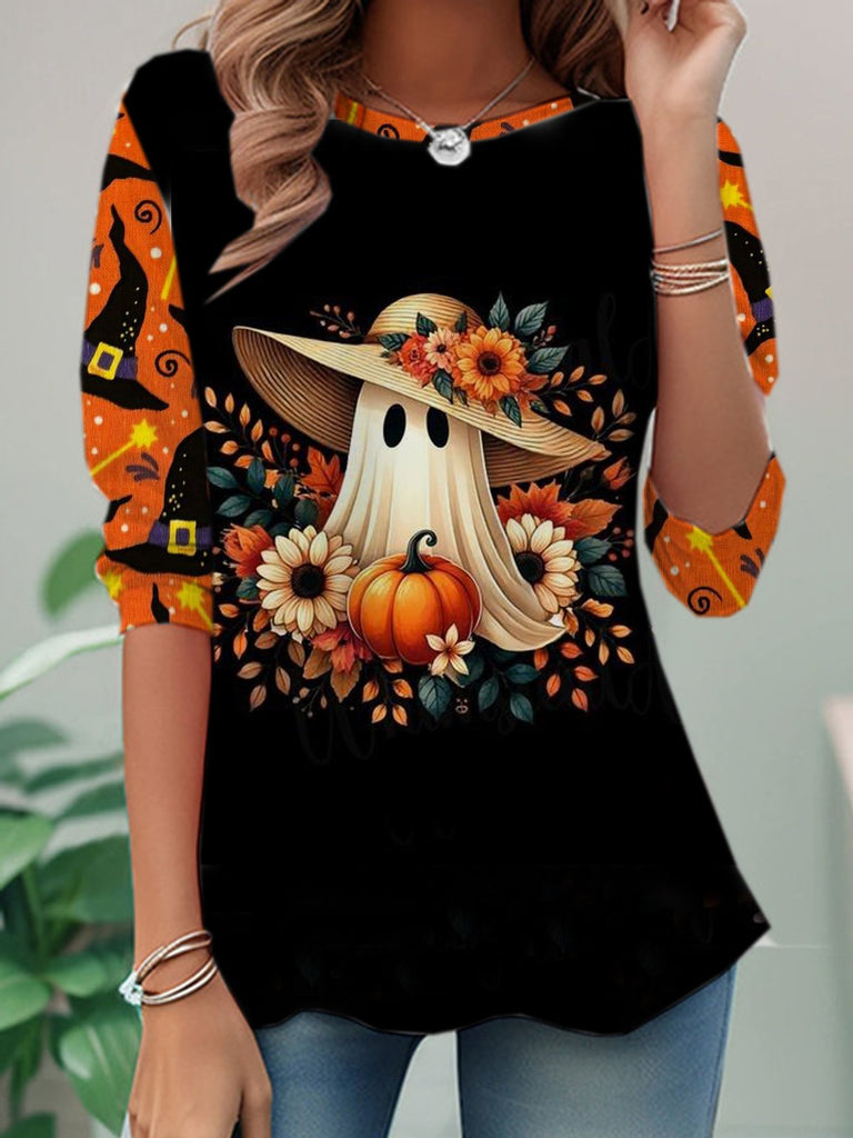 Casual Crew Neck Long Sleeve Halloween Fashion Regular T-Shirt